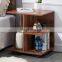Modern Walnut Wood Nightstand End Side Table with Rolling Wheels, Bedside Table with Open Shelf, Night Stand Storage Shelf