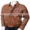 New style High Quality Brown leather jacket Fit short motorbike Fashion Biker men Leather Jacket