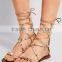 Fashion flat summer sandals 2016 for women stud decoration lace up sandals women flats