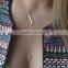 Beautiful simple design metal strip crystal gem pendant necklace