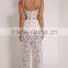 Women summer sexy crochet lace round collar sleeveless fashion lace jumpsuits
