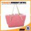 Pink color paper straw tote bag with women shopping shoulder crochet bag