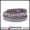 Fashion Slake Double Wrap Leather Bracelet with Biling Full Crystal