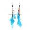 Bohemia style feather long chain earrings fashion feather drop earring dangle beaded earrings