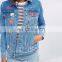 New design 100% Cotton jeans jacket women Badge Detail jean jacket wholesale