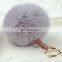 Rabbit fur pom pom keychain with leather strap