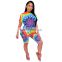 Summer Tie Dye Print Basic T shirt Women Casual Outfits Wear Jogging Biker Tees Shorts Two Piece Set