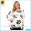 Plus Size Long Sleeve Floral High-Low Hem Blouse Embellishment Lady Casual Blouse