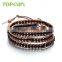 Topearl Jewelry Fashion Black Agate Bracelet Women Woven Leather Wrap Bangle With Copper Alloy Clasp CLL170