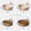 Hot Product Woven Rattan storage basket With Wooden Plate Serving Tray With Leather Handle for Table Wholesale