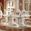 Luxury White Lacquer Silver Gold Stroke Antique French Provincial Dining Room Furniture Marble Wooden Top Table and Chairs Set                        
                                                Quality Choice