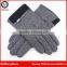 Men's Winter Quilted PU Belt Trimmed Grey Wool Fashion Dress Gloves with Fake Fur Lining