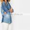 Long sleeve two color block grace blue wash denim shirt