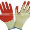 yellow seamless knitted liner, blue latex palm coating, crinkle finish gloves