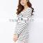For women this white collar and body text printed chiffon stitching knitted stripes long-sleeved dress