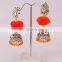 Designer Pom Pom With Tribal oxidized silver plated jhumki earrings -Antique Silver Plated Pom Pom Jhumka Earrings