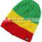 promotional custom your own logo fitted new fashion black color striped rasta beanie tam hat