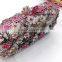 luxury flowers and bird pattern box clutch crystal stone evening bag