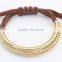 Punk Style Braided Leather Bracelet With Adjustable Rope Gold Beads