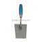 Bricklaying trowel with silver blue wooden handle, stainless steel blade
