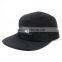 Black canvas leather patch strapback hat wholesale 5 panel cap