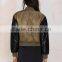 Wholesale Army green short baseball Jacket With leather sleeves