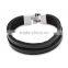 Black Double Layer Leather Bangles Fashion Brief Style Clasp Leather Bracelace