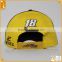High quality unisex Yellow 6 panel 100% cotton embroidered custom racing car baseball cap Wholasale