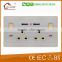 British standard Wall mounted double switch socket with double usb charge usb wall socket 250V