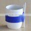 Solid White Ceramic Mug with Silicon Grip and Spoon