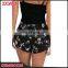 2017 New Arrival Summer Custom Latest Design Black Casual Floral Printed Women Shorts