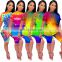 Summer Tie Dye Print Basic T shirt Women Casual Outfits Wear Jogging Biker Tees Shorts Two Piece Set