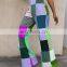 Fashion casual women's digital printing color plaid sexy casual pants women clothing casual dress women