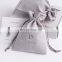 PandaSew Custom Logo Print Gray Gift Package Suede Velvet Pouch Jewelry Drawstring Bag