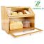 Double Layer Bread Box for Kitchen Large Bamboo Capacity Food Storage