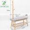 New product natural style bamboo shoe rack bench with cloth cushion seat shoe store bench