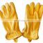 Short Mens Yellow Grain Cowhide Leather Driving Gloves With Wing Thumb