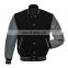 Wool Fabric Black Baseball Jacket with polyester lining leather Sleeves jacket college jackets Embroidered patch work