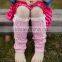 New arrival pink girls crochet knitted lace trim boots heated leg warmers