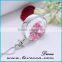 Gold Jewellery Design PINK Flower Glass Pendant Necklace for Women