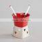 Stoneware Fondue Set With Decal Printing, Beautoful Fondue Set