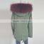 Myfur Latest Purplish Red Real Raccoon Fur Hood Faux Fur Lining Parka Wholesale