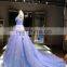 Panyu wedding dress 2016 China wholesale applique lace wedding dresses Panyu Sleeveless illusion Neckline Lace Wedding Gown Blue