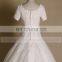 Graceful classical beauty style A-line square neck lace and beads satin wedding dress with short sleeve