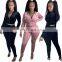 Women Fashion Front Zipper Autumn Winter Long Sleeve Crop Top Outfits Jacket Tracksuits Velvet Two Piece Sets