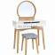 Dressing Table Set with Round Mirror 2 Drawers and Cushioned Stool White