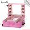 Fashional design pink lighted mirror cosmetic makeup beauty trolley carring case