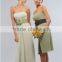 2014 New Chiffon Light Green Strapless Cheap Bridesmaid Dresses Gowns With Hand Made Flower Knee Length A Line Formal Dresses