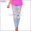 Light Blue Women Brazilian Style Nine Length Ripped Jeans Women                        
                                                Quality Choice