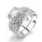 Luxury Full Cluster Diamond Beads Pave Setting White Gold Zircon Stone Ring Set For Wedding